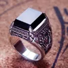 Bracelets Zabra Real Sier Black Zircon Ring for Men Female Engraved Flower Men Fashion Sterling Thai Sier Jewelry Synthetic Onyx