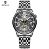 Ruimas Men Black Automatic Watches Luxury Business Stainless Steel Watch Man Top Brand Skeleton Mechanical Wristwatch 6770157D