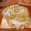 Natural Gold Kunzite Lepidolite Quartz Crystal Bracelet Flash Woman Men Clear Round Beads Jewelry 10mm 11mm 12mm 1m AAAAAA 240118