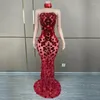 Stage Wear Full Strass Robes de soirée Femmes Miroirs rouges Perles Robe Singer Party Célébrer Costume Festival Outfit XS7369