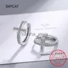 Stud S925 Timbro Argento Nuova Donna Gioielleria Raffinata di Alta Qualità Cristallo Blu Zircone Semplice Croce Orecchini di Fascino Creolo Huggies J240120