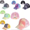 7 farben Tie Dye Candy Farbe pferdeschwanz Baseball Kappe Frauen Messy Bun Baseball Hut Snapback Caps Net Oberfläche Atmungsaktive Casual hüte de322