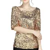 Women's Blouses Women Soft Shirt Sparkling Sequin Half Sleeve Party Blouse Breathable Pullover For Prom Cocktail Events