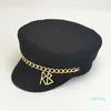 Designer Autumn and Winter Wool Berets Fashion Metal Chain Newsboy Hats