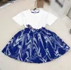 New girls tracksuits high quality baby dress suits Size 100-160 kids designer clothes Blue printed short sleeved top and skirt Jan20