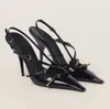 Patent leather slingback pumps metal buckle embellished sandals100mm Stiletto Dress shoes women's Luxury Designer pointed toe Evening Dress Party shoes