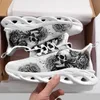 Coolcustomize aangepaste schets skelet NIET roken gescheurde schedel populaire zwart witte sneaker Heren dames bedrukte vetersluiting lichtgewicht hardloop tennis wandelschoenen