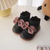 Buty ins słodkie dziewczyny buty księżniczki kropki bowknot dzieci zima pluszowe czarne botynki skarpetki rurka kostka bottinów chaussures