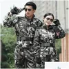 Herrspårar Mens Tracksuits Set Snow Camouflage Militär Uniform Tactical Suit Men jagar kläder Arbetskläder CS bär Dro Dhyud