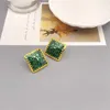 Stud Earrings European And American Retro Medieval Enamel Glaze Irregularity Tile Shape For Women Delicate Plating 18k Gold