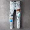 Jeans da donna firmati Jeans da motociclista strappati effetto consumato Denim dritto sottile per pantaloni skinny da uomo alla moda militare con stampa da uomo