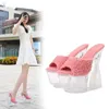 Dress Shoes Small Transparent High-heeled Sandals Summer Women's Platform Crystal Thick Heeled Slippers For