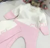 Luxury infant jumpsuits and hat lovely pink boys girls bodysuit Size 66-90 Splicing design newborn baby Knitted Crawling suit Jan20