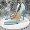 Robe chaussures sexy femmes satin soie à talons hauts 12cm pointu pointu bleu clair mariage vert