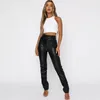 Pantalon femme 2024 taille haute PU simili cuir jambe droite ample mode décontracté marron/noir