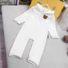 Nieuwe pasgeboren baby jumpsuits Capuchon jongens meisjes bodysuit Maat 66-100 Zuiver wit baby Gebreide Kruipen pak Jan20