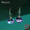 Stud Modian Regenboog Kleurrijke Harten Crystal Drop Ear Real 925 SterlSilver Romantische Charme SwDangle Oorbellen Voor Vrouwen Sieraden J240120