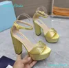 Fashion Women High heeled Sandals designer Satin platform pumps Luxury Patent Leather with crystals High heeled Triangle mark thick with Mytheresa sandals