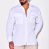 2024 Nya europeiska och amerikanska herrskjortor Bomull Linen Cardigan Front Pocket Men's Clothing
