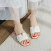 2023 Summer New One Line Square Head Simple and Versatile Beach Slippers for Women Wearing Flat Bottom Large Size Sandals for Women