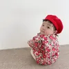 Baby höst vinterkläder flicka spädbarn blomma tryck bomullsboad tjock bodysuit född pojke solid stor lapel pläd bomull onesie 240119