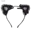 Party Hats Sexy Black Lace Rabbit Cat Ears Headband Hoop Washing Head Hoop Cosplay Headwear Hairband Lady Girl Prom Party Hair Accessories YQ240120