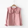 Capri 2020 Koreaanse Lente Herfst Lange Mouwen Ruches Peter Pan Kraag Vrouwen Blouse Shirts Tops Vrouwelijke Schooluniform Meisjes Wit overhemd