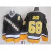 Pittsburgh Throwback Penguins Retro Hockey 68 Jaromir Jagr Jersey Vintage Classic CCM Zwart Wit Blauw Geel Team Kleur Borduursel voor Spor 9129 3756 8269