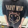 Homens camisetas Moda Streetwear Saint Michael Manga Curta T-shirts Vintage Wash Old Letter Imprimir Oversized Loose Tops T Shirt Homens Mulheres J240120