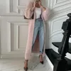 Malhas femininas moda doce rendas malhas para mulheres longo vison cabelo camisola cardigan outono angora cor sólida manga casacos