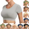 Camiseta feminina sem costas, top esportivo com almofada no peito destacável, roupa fitness casual com gola redonda