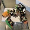 Sandals Pink Printing Pineapple Women Platform Black Yellow Chunky High Heels Beach Summer Shoes Large Size43 Sandalias Femmes