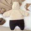 Winter-Overall für Babys, koreanischer Bär mit Kapuze, Baumwolle gefüttert, Kleinkind-Strampler, Mädchen-Jungen-Kleidung, Fleece, verdickter Säuglings-Onesie-Outfit 240119