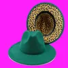 Basker Royal Blue Fedora Women Inner Leopard Print Autumn and Winter Hat Panama kände män jazz kvinnliga hattar