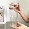 Weingläser 600 ml transparente Glastasse mit Deckel und Strohhalmstreifen Trinksaft Milch Teebecher Wasserbecher Eiskaffee Trinkgeschirr