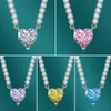 Fashion New Moissanite Love Heart Diamond Tennis Necklace Exquisite Colorful Treasure Heart Stone Female All-match Romantic Gift