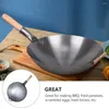 Pannor rostfritt stål pow wok med trähandtag runda botten kinesiska traditionella beläggningar woks för kök matlagning 32 cm