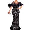 Ethnic Clothing 2024 Spring Summer Elegant African Women Short Sleeve Sequined Wedding Party Long Dress Africna Dresses For Maxi