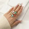 Anéis de cluster moda retro grande cristal simulado pérolas contas flor em forma ajustável para mulheres homens exagerados anel de dedo jóias