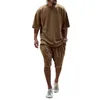 Herrspårar Summer Man Outfit Cotton Lose Short Sleeve T-shirt och Shorts Set O-Neck Tracksuit Overized Casual Sports Kit 2 Piece