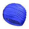 Nuovo colore solido capelli lunghi donna uomo piscina mare sport acquatici tessuto elastico in nylon pieghettato cuffie da bagno cappello turbante YQ240119