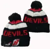 Djävlar beanie new jersey stickade hattar idrottslag baseball fotboll basket mössa mössor kvinnor män pom mode vinter topp kepsar sport stickade hattar a1