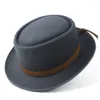 Boinas 2024 Sombrero de pastel de cerdo para mujeres Fedora Men Wool Flat Trilby Fascinator Tamaño de 58 cm