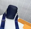 Dark blue leather mini bag with denim flipe designer letter printing Unisex style wallet cool coin bags crossbody pocket card holder