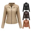 Women's Jackets Stand-up Collar Women Jacket Faux Leather Stylish Winter Windproof Coat With Stand