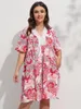 Plus Size Jurken Finjani Damesjurk V-hals Grafische Print Contrasterende Kant Losse Boheemse Dameskleding