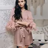 Women's Swimwear Cover Up For Women Beach Dress Bikini 2024 Summer Pajamas Pink Feather Short Nightgown Bridesmaids Wear Ostrich Hair