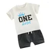 Kleidungssets Baby Jungen 1. Geburtstag Outfits Briefdruck Kurzarm T-Shirts und Shorts 2-teiliges Sommerkleidungsset