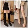 Modische Winterstiefel für Damen, kniehohe Stiefel, schwarzer Khaki-Leder-Overknee-Stiefel, Party-Länge, flache Stiefel, Schneestiefel