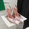 2024 Amina Muaddi Begum Shoes Crystal-Embellished Silver Mirror Face Pumps Slingbacks Spool Heels Sandals for Women Luxurysデザイナードレスシュー